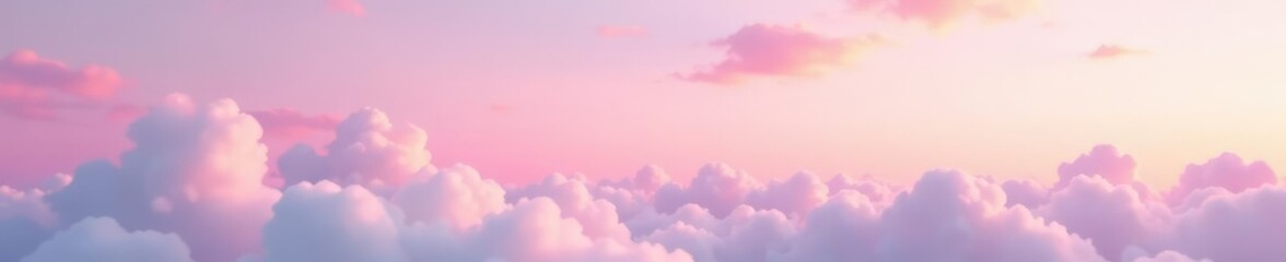 Obraz premium Soft pink sky with cotton white clouds drifting gently across the horizon, clouds, serene