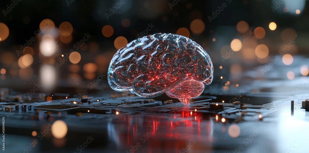 Poster a quantum computing system featuring neural circuit and electronic cyber brain represents the concep