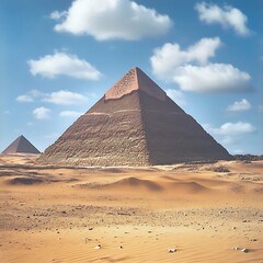 Majestic great pyramid in desert with clear blue skies above high resolution picture