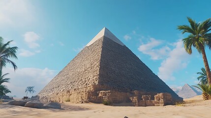 Majestic great pyramid in desert with endless blue skies above high resolution picture