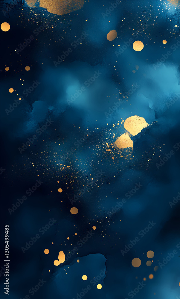 Wall mural abstract background with blue and gold glitter and bokeh effect