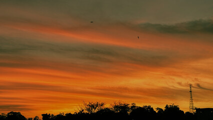 a sunset over the field