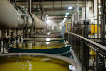 Industrial Sunflower Oil Manufacturing Factory with Tanks and Pipelines, Modern Production Industry, Generative AI