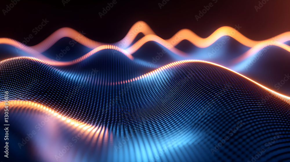 Poster abstract digital waves in vibrant blue and orange hues create a visually stunning and dynamic repres