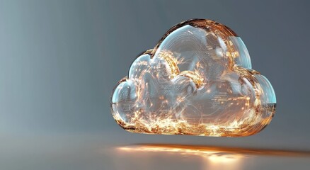 Cloud computing is represented by abstract clouds in a server room