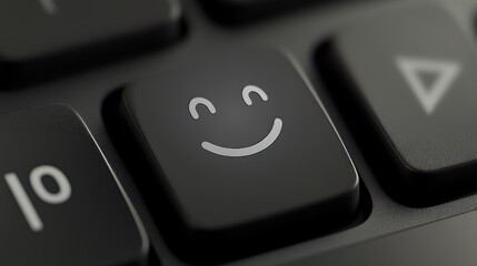Fototapeta premium A close-up of a black keyboard with a smiley face key, symbolizing positivity and user-friendly design in technology