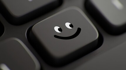 Fototapeta premium A close-up of a black keyboard with a smiley face key, symbolizing positivity and user-friendly design in technology