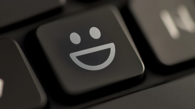 A close-up of a black keyboard with a smiley face key, symbolizing positivity and user-friendly design in technology