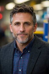 Fototapeta premium A man with a beard wearing a suit and a plaid shirt