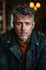 Obraz premium A man in a leather jacket looking at the camera