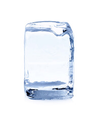 One block of clear ice isolated on white
