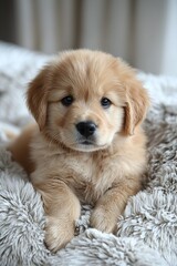 A small brown dog laying on top of a fluffy blanket
