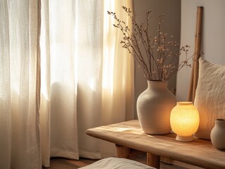 A cozy interior scene with natural light and decorative items