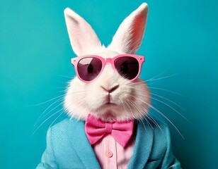 Cool Easter Bunny Wearing Pink Sunglasses and Stylish Suit
