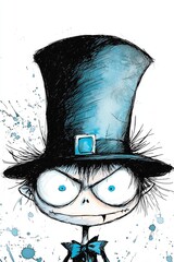 A drawing of a man in a top hat and bow tie