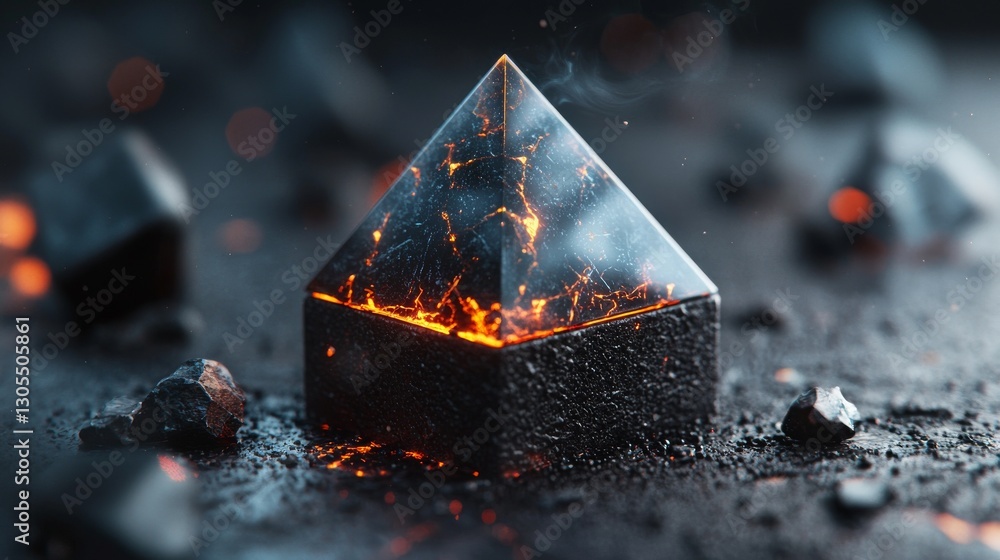 Poster a 3d render of pyramids and information blocks exists in cyberspace