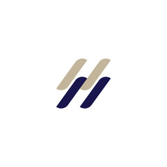 minimalist abstract geometric logo design with two pairs of parallel lines in beige and navy blue on a white background
