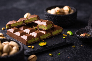 Dubai chocolate with kadayif pistachio filling