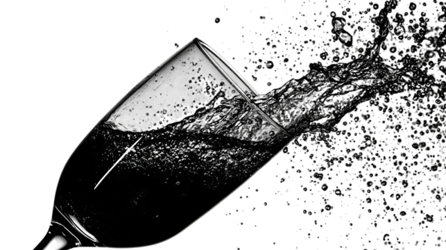 PNG of A splash of water dramatically emerges from a crystal clear glass against a dark background.