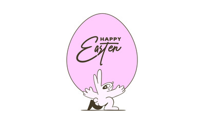 easter bunny carrying an easter egg, cute quirky doodle illustration
