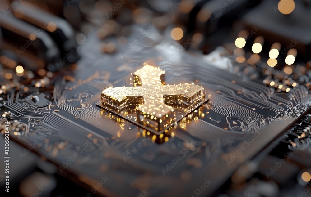 Poster a futuristic cpu with a glowing quantum computer processor, illustrated in 3d