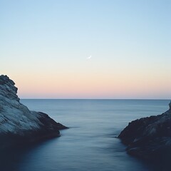 Ocean view under twilight sky with crescent moon scenic high resolution picture