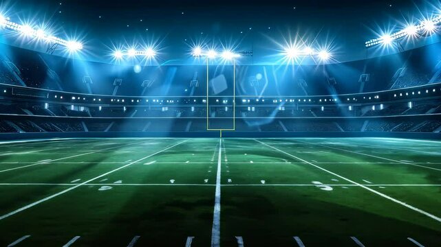 Intense american football match under stadium spotlight with competing teams in action