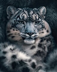 Obraz premium Majestic snow leopard relaxing in its natural habitat. Generative ai illustrations