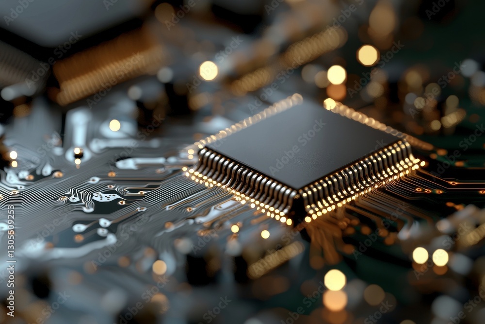 Poster a 3d illustration representing the concept of a futuristic green quantum computing cpu processor