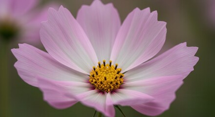 Close-up of Delicate Pink Cosmos Flower with Golden Center Details