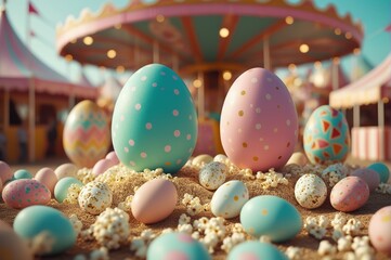 Fototapeta premium Nostalgic and Festive Vintage Carnival Easter Eggs. social media for retro and nostalgic brands, editorial content for lifestyle magazines, and holiday advertisements