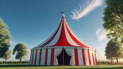 Classic Red and White Circus Tent in a Field