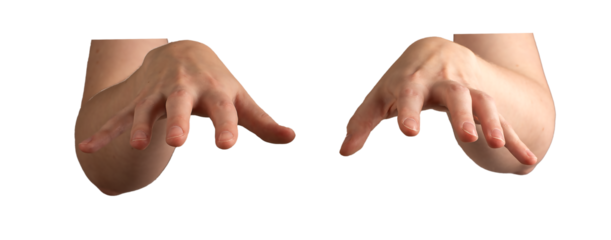 Hands in motion, reaching forward, fingers slightly curved, palms open, hovering over an unseen object. A relaxed gesture, appearing magical, casting a spell. Woman s smooth skin, youthful expression.