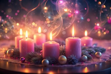 Long Exposure Pink Candles Christmas Decoration 2025 Greeting Card