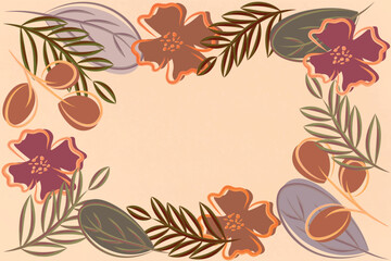 beige background colorful abstract leaves and flowers copy space