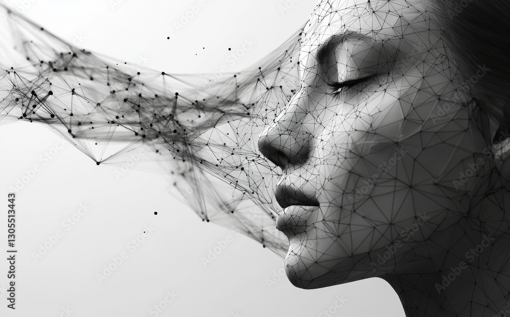 Poster cloud computing technology is represented by abstract connecting dots and lines on a white and grey 