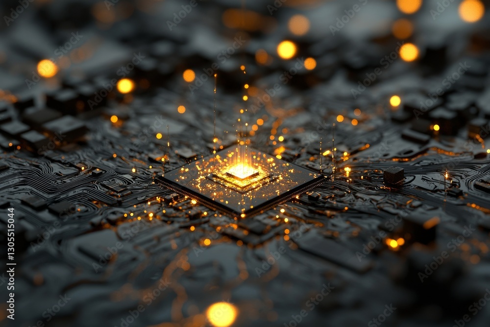 Poster a 3d digital illustration of a microprocessor represents interconnection, network, quantum computers