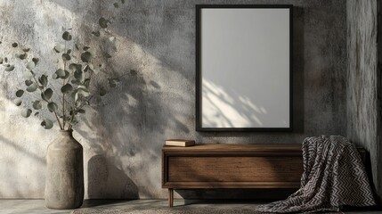 Empty Frame in Rustic Room, Mockup, Interior Design