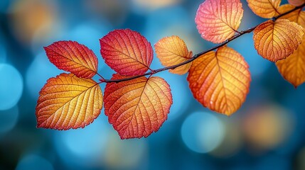 Fototapeta premium A branch of a tree with red and yellow leaves