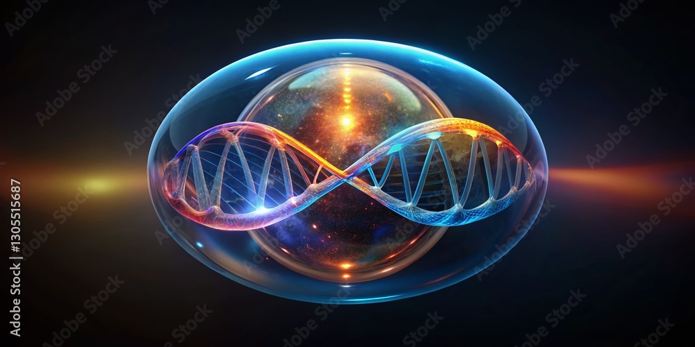 Poster low light 3d render of dna bubble structure - biomedical science concept
