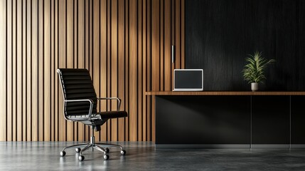 Modern office chair in contemporary wooden room