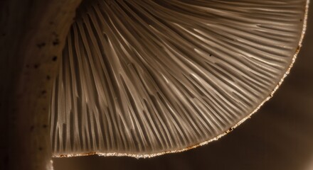 Close-up Mushroom Gills Showing Fine Textures and Details Macro Photography