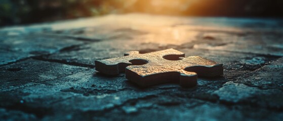 A solitary puzzle piece lies on a textured surface, symbolizing the sense of mystery, incompleteness, and the journey to finding purpose.