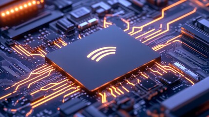 Close-up of a circuit board with glowing elements.
