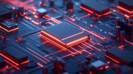 Obraz premium Futuristic circuit board cyber with glowing elements.