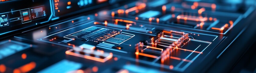 Obraz premium Futuristic circuit board with vibrant lights.