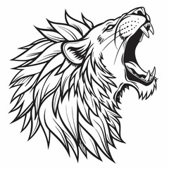 Obraz premium A fierce roaring lion head tattoo-style engraving sketch, created with generative AI. Perfect for tattoos, logos, and bold designs. High-quality vector illustration