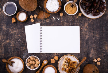 Various sugar replacement, healthy sweetener concept