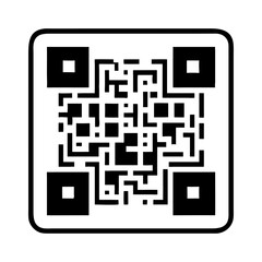 QR code icon, minimalist style, black and white design, copy space