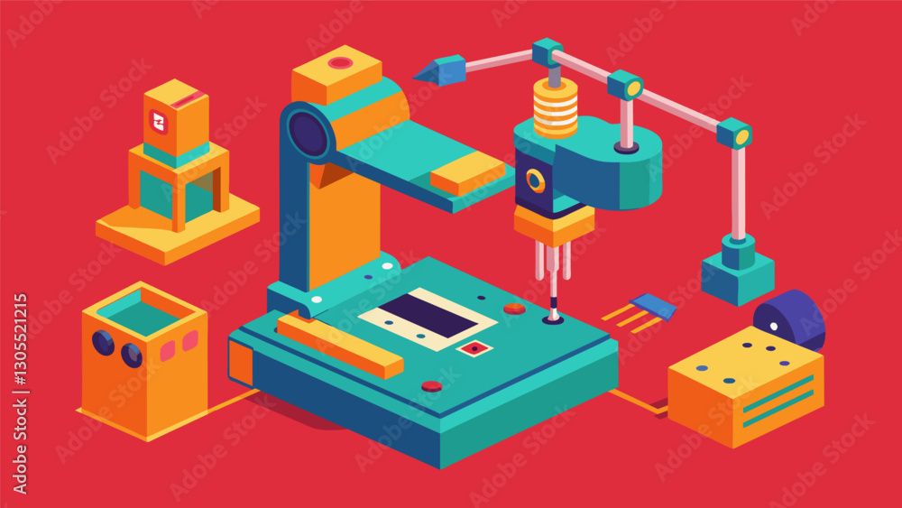 Poster with a gentle rumble a 3d printer comes to life churning out a series of intricate parts that will b